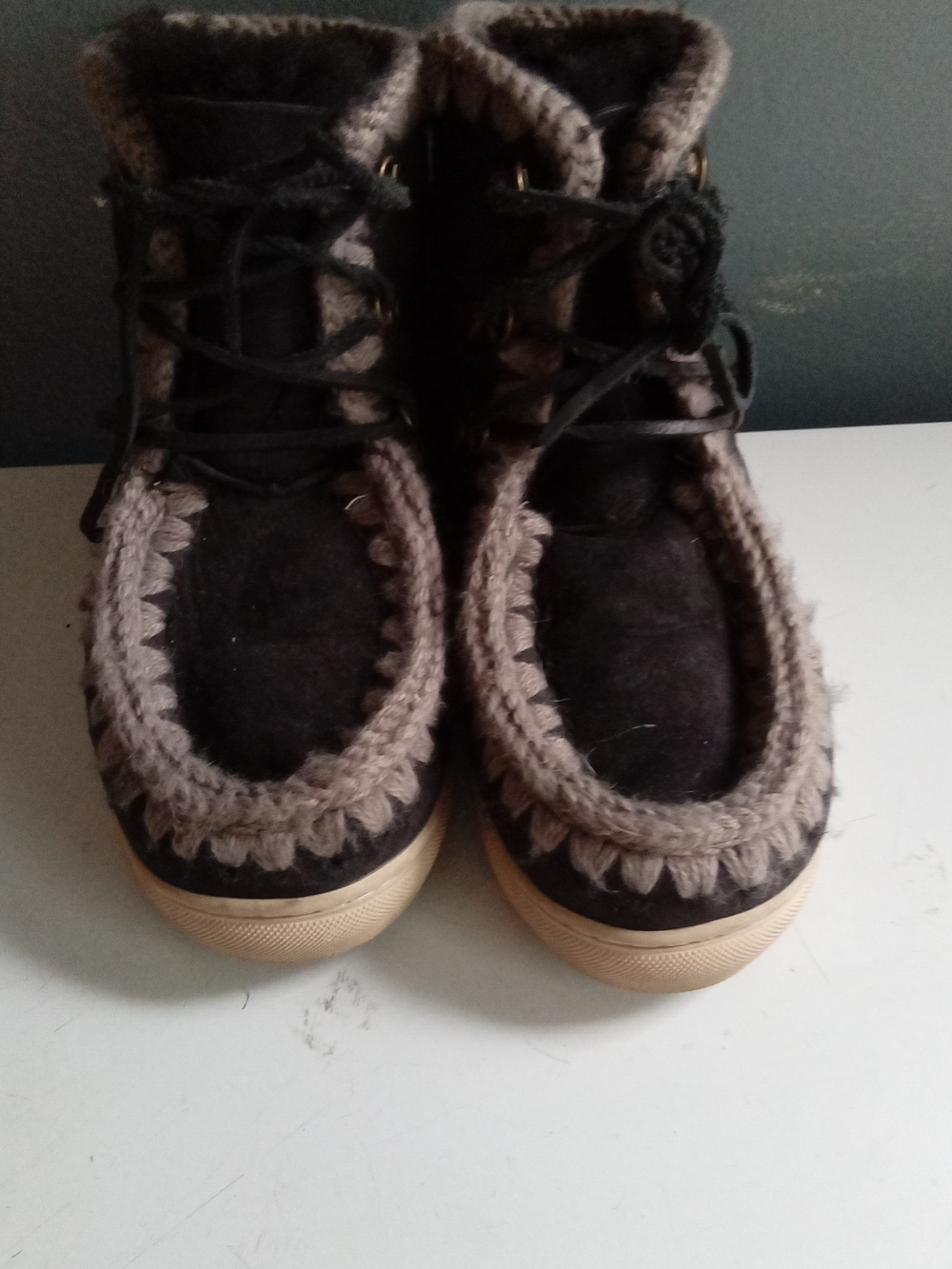 Mou Women’s Black Crochet Trim Eskimo Ankle Boots